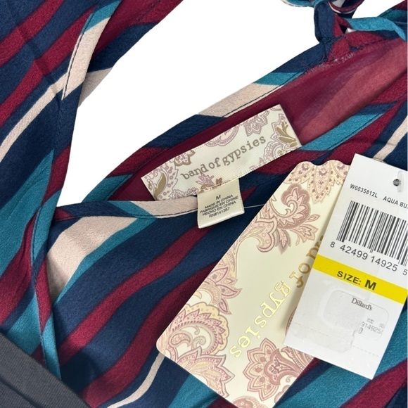 Band Of Gypsies SZ M Annie Faux Wrap Short Sleeve Striped Ruffle Dress Fairy NEW - Picture 10 of 12